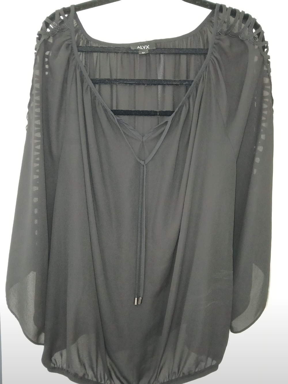 ALYX Black Sheer Tie-Front Tunic with Cutout Shoulder Detail